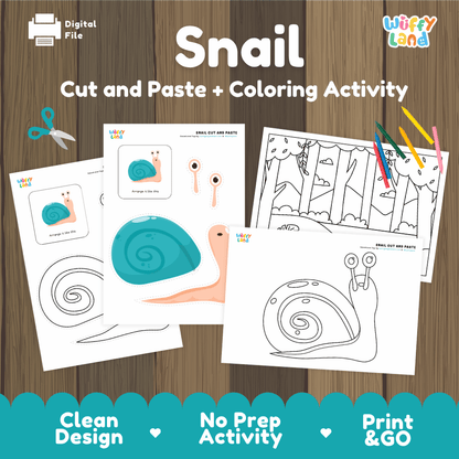 Snail Cut and Paste Craft and Coloring Activity Worksheets