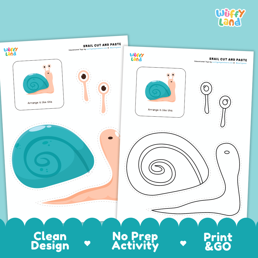 Snail Cut and Paste Craft and Coloring Activity Worksheets