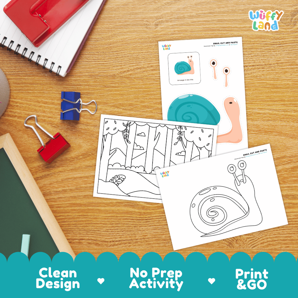 Snail Cut and Paste Craft and Coloring Activity Worksheets