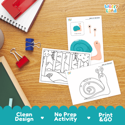Snail Cut and Paste Craft and Coloring Activity Worksheets
