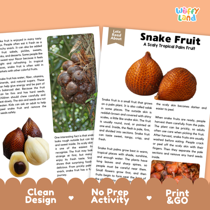 Teacher answer key page showing complete question solutions for Snake Fruit nature and science reading comprehension practice
