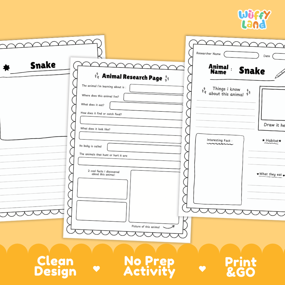 Snake Animal Research Page Worksheets and Fact Sheet
