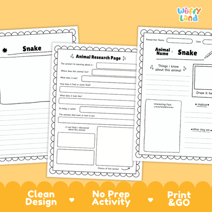 Snake Animal Research Page Worksheets and Fact Sheet