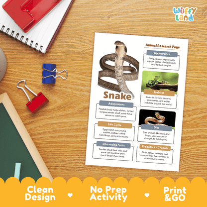 Snake Animal Research Page Worksheets and Fact Sheet
