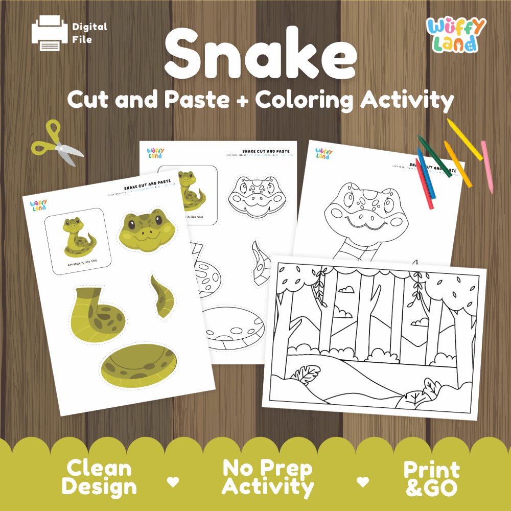 Snake Cut and Paste Craft and Coloring Activity Worksheets
