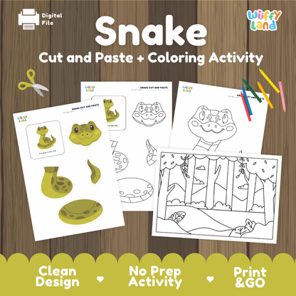 Snake Cut and Paste Craft and Coloring Activity Worksheets