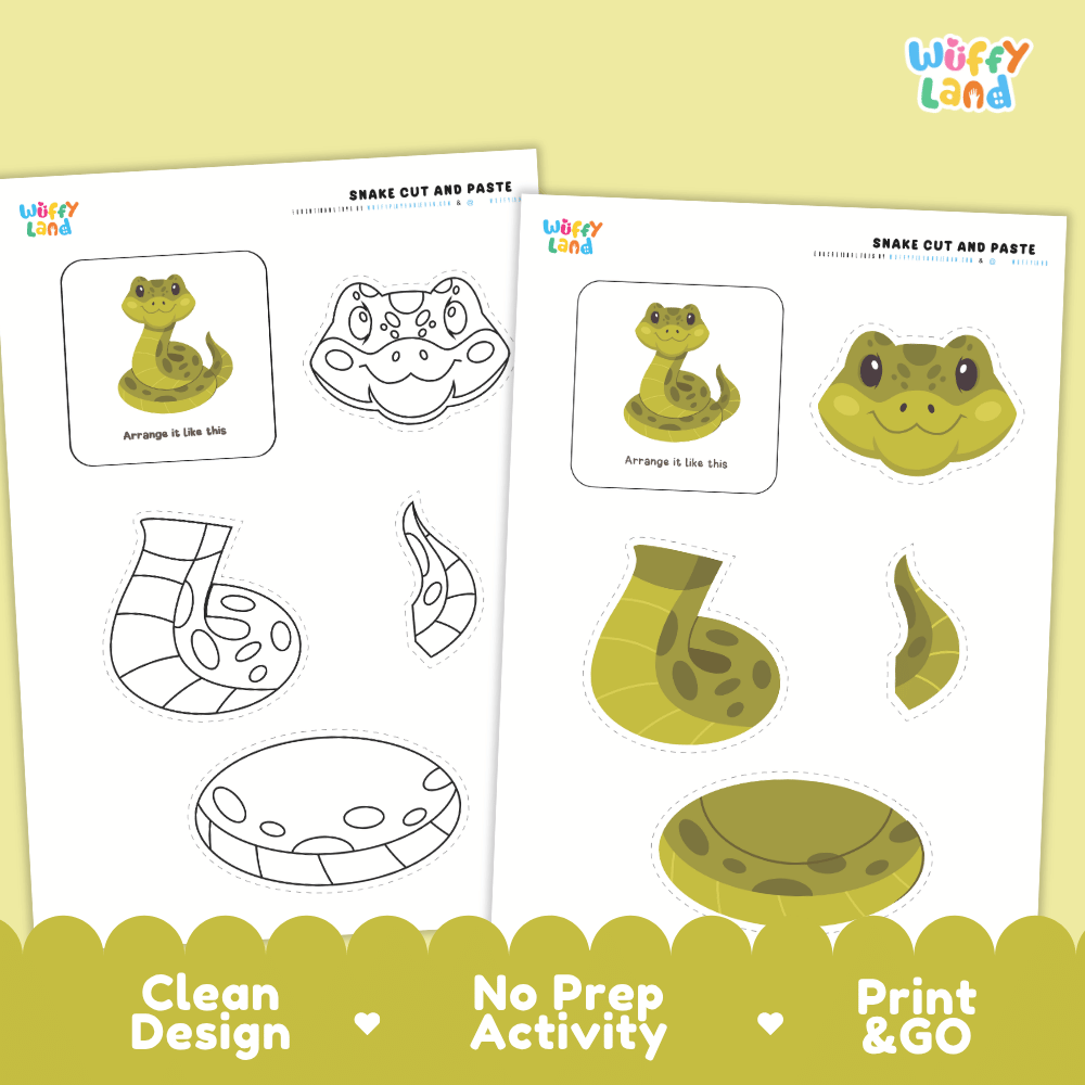 Snake Cut and Paste Craft and Coloring Activity Worksheets