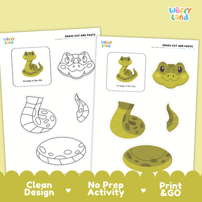 Snake Cut and Paste Craft and Coloring Activity Worksheets