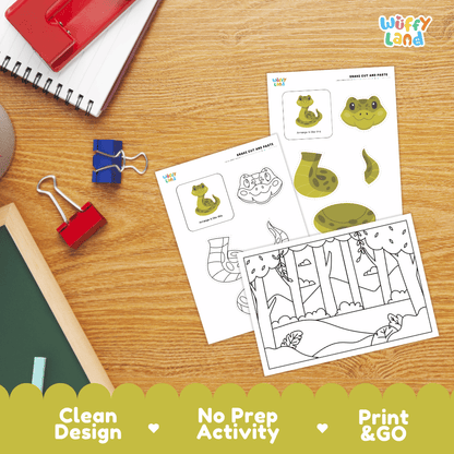 Snake Cut and Paste Craft and Coloring Activity Worksheets