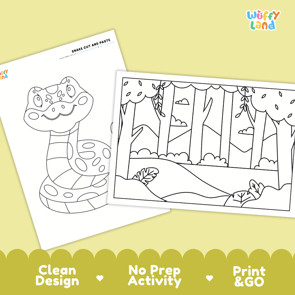 Snake Cut and Paste Craft and Coloring Activity Worksheets