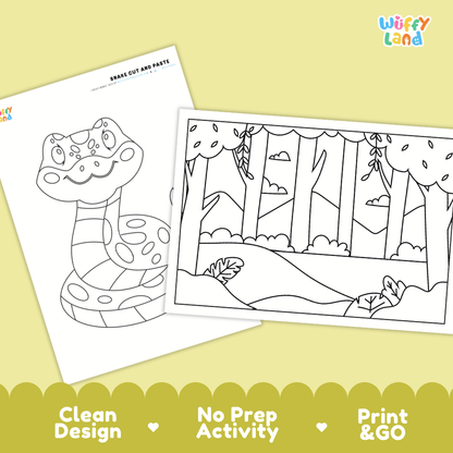 Snake Cut and Paste Craft and Coloring Activity Worksheets