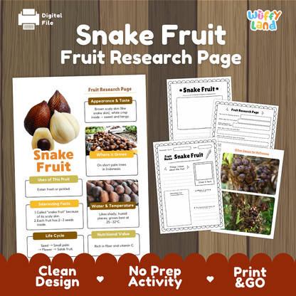 Snake Fruit Fruit Research Page Worksheets and Fact Sheet