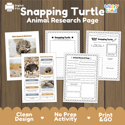 Snapping Turtle Animal Research Worksheets and Informational Fact Sheets