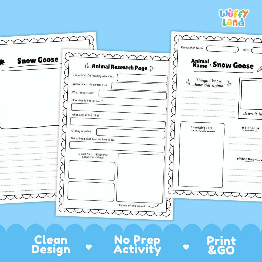 Snow Goose Animal Research Worksheets and Informational Fact Sheets