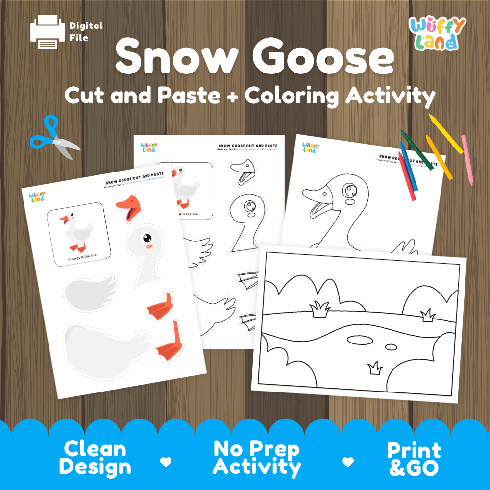 Snow Goose Cut and Paste Craft and Coloring Activity Worksheets