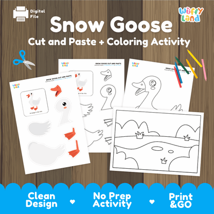 Snow Goose Cut and Paste Craft and Coloring Activity Worksheets