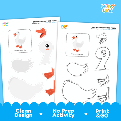 Snow Goose Cut and Paste Craft and Coloring Activity Worksheets