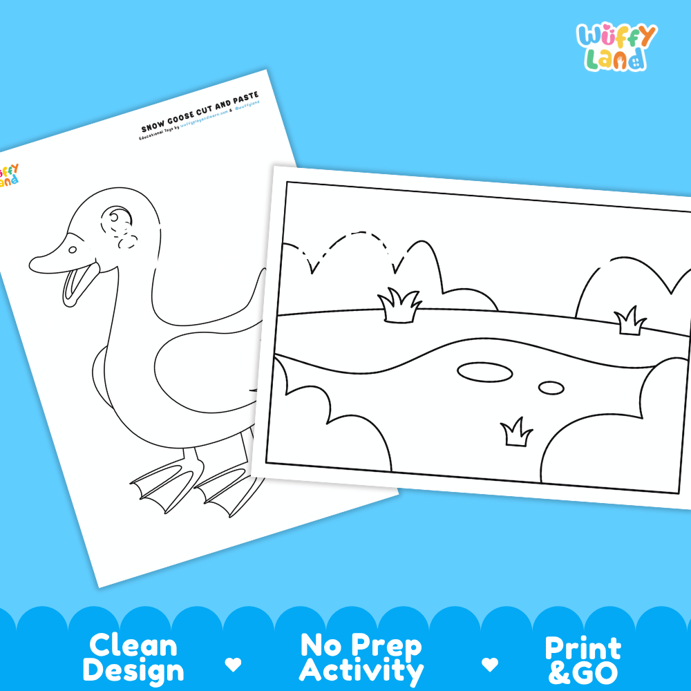 Snow Goose Cut and Paste Craft and Coloring Activity Worksheets