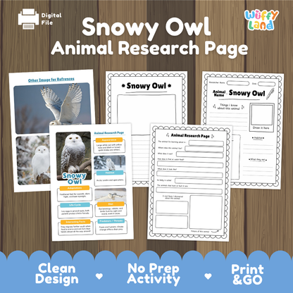 Snowy Owl Animal Research Page Worksheets and Fact Sheet