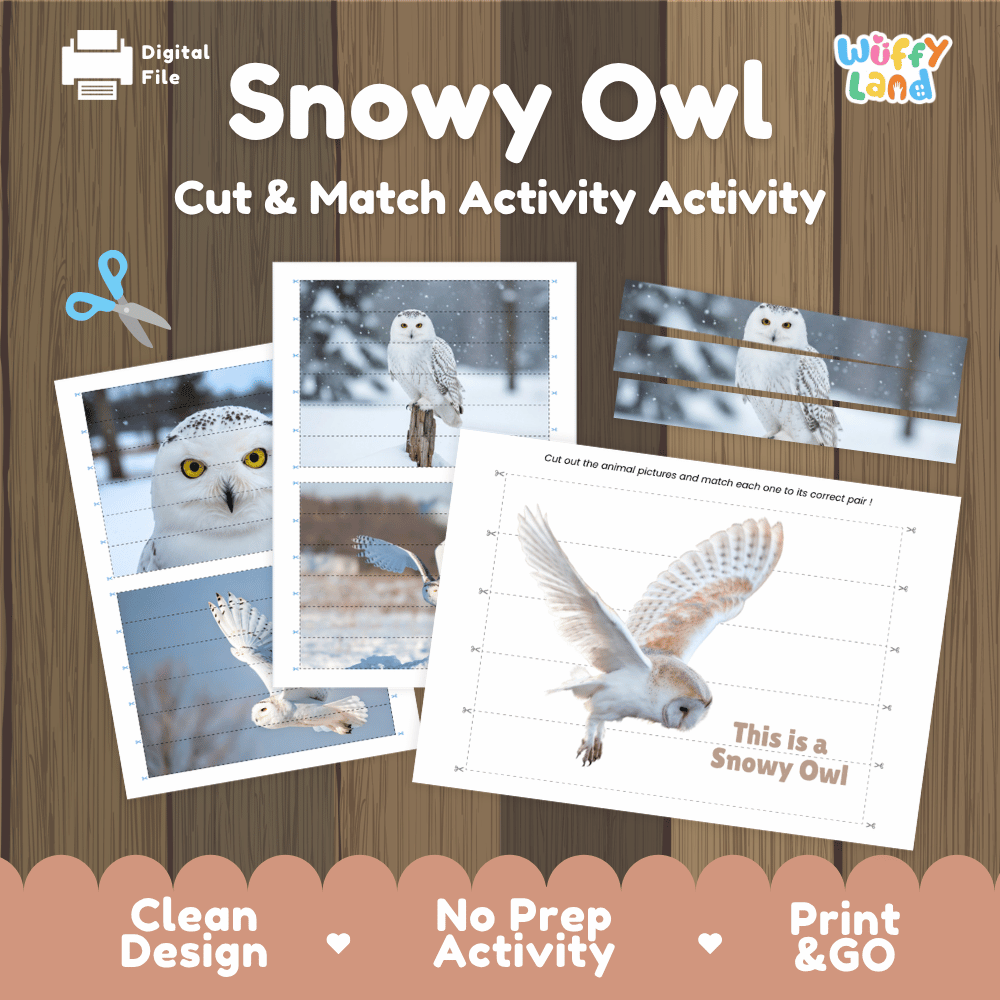 Snowy Owl Cut and Match Puzzle Activity Worksheets