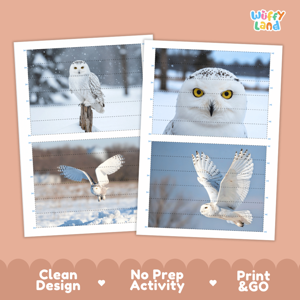 Snowy Owl Cut and Match Puzzle Activity Worksheets