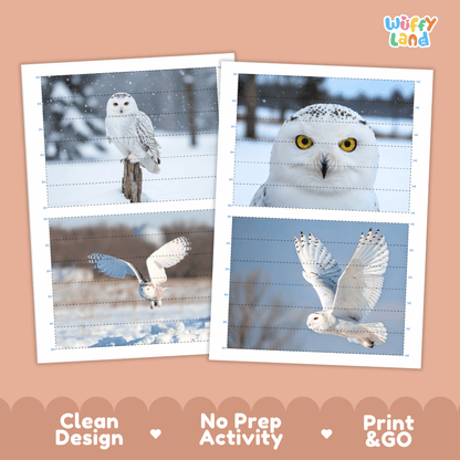 Snowy Owl Cut and Match Puzzle Activity Worksheets