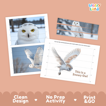Snowy Owl Cut and Match Puzzle Activity Worksheets