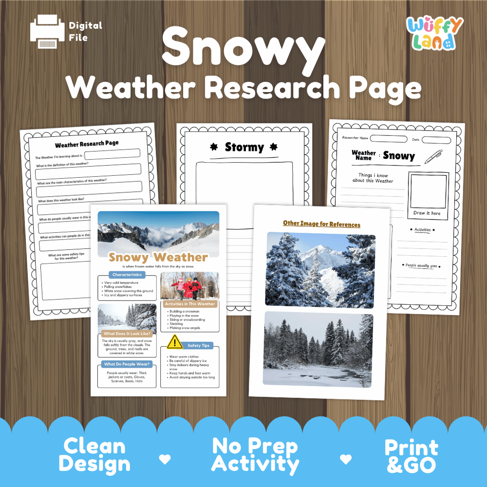 Snowy Weather Research Worksheets and Informational Fact Sheets