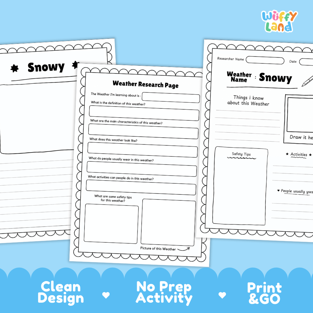Snowy Weather Research Worksheets and Informational Fact Sheets