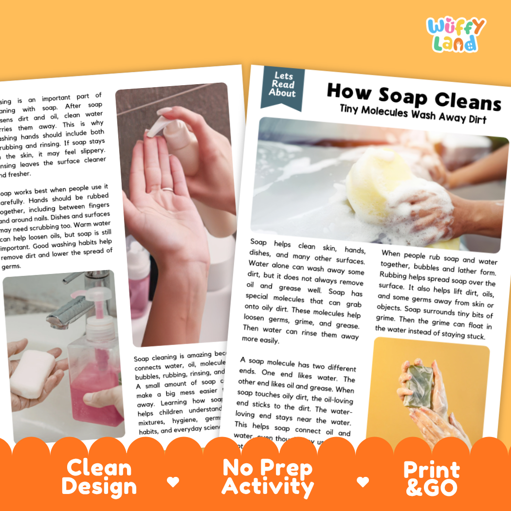 Complete teacher answer key worksheet providing detailed model responses for soap cleaning comprehension questions