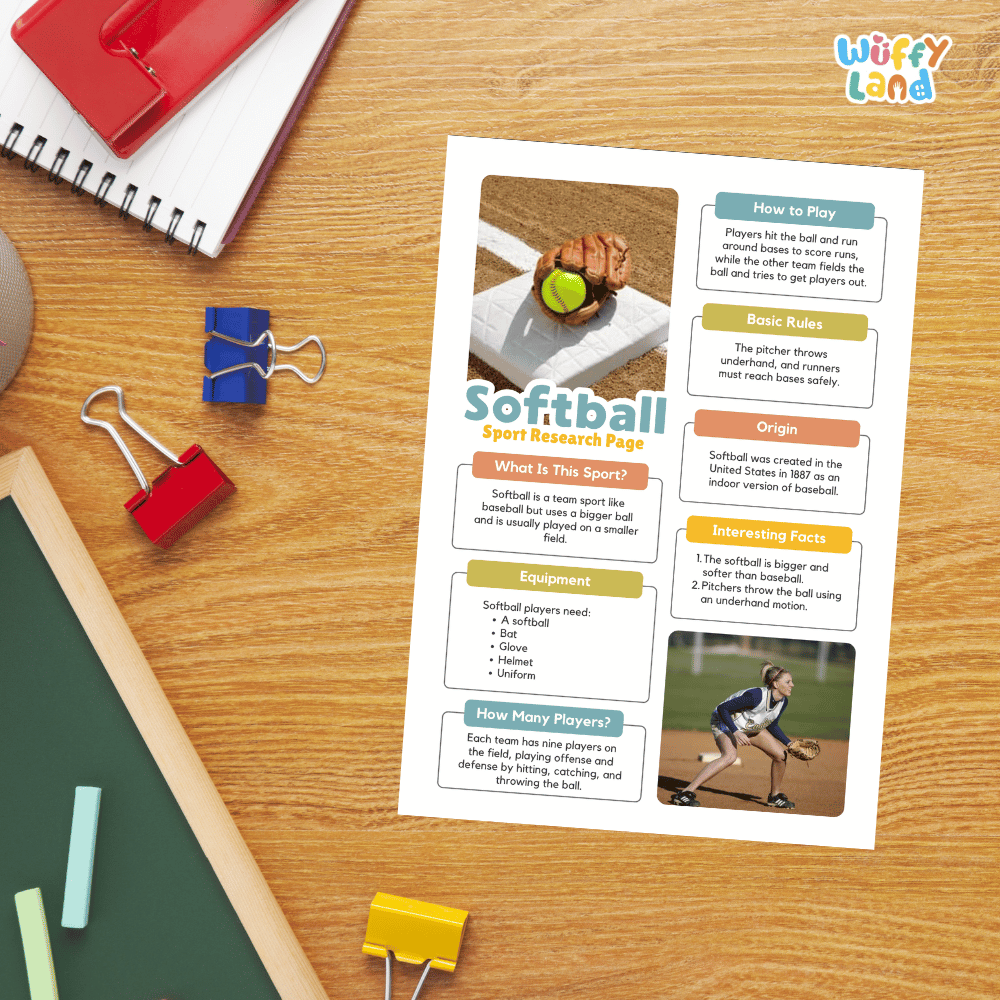 Softball Sport Research Project Worksheets and Fact Sheet
