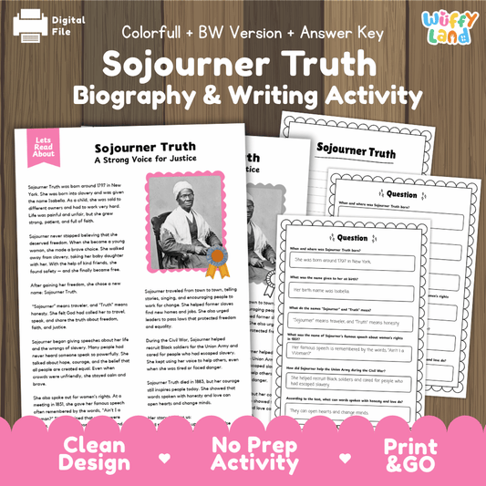 Sojourner Truth Biography and Writing Activity Worksheets