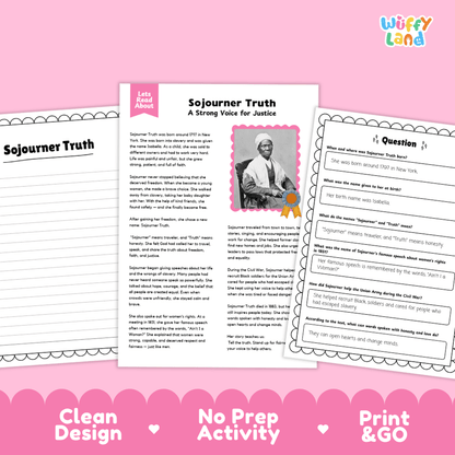 Sojourner Truth Biography and Writing Activity Worksheets