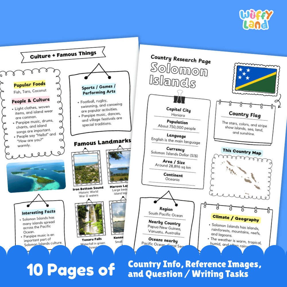 Solomon Islands Country Research Project Worksheets and Activity Pages
