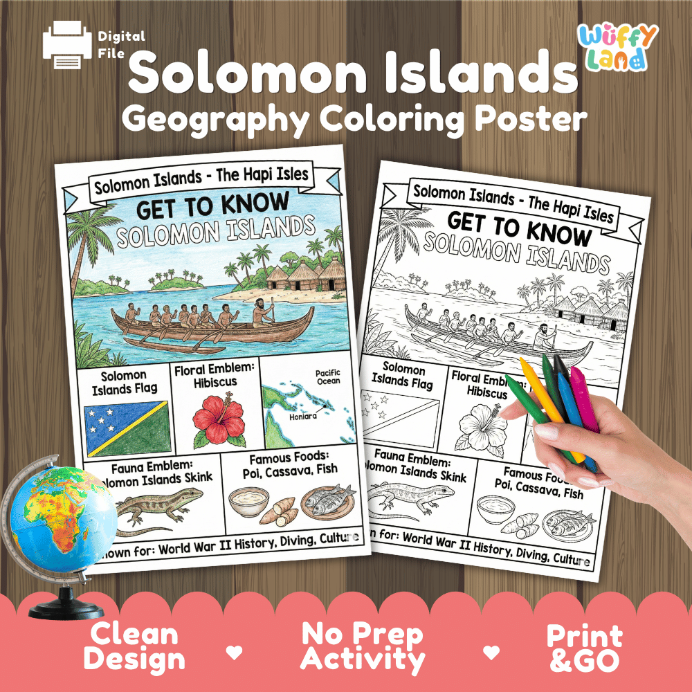 Solomon Islands Geography Coloring Poster Activity Worksheet