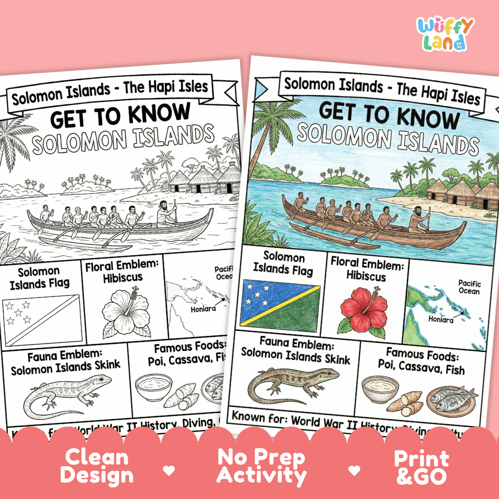 Solomon Islands Geography Coloring Poster Activity Worksheet