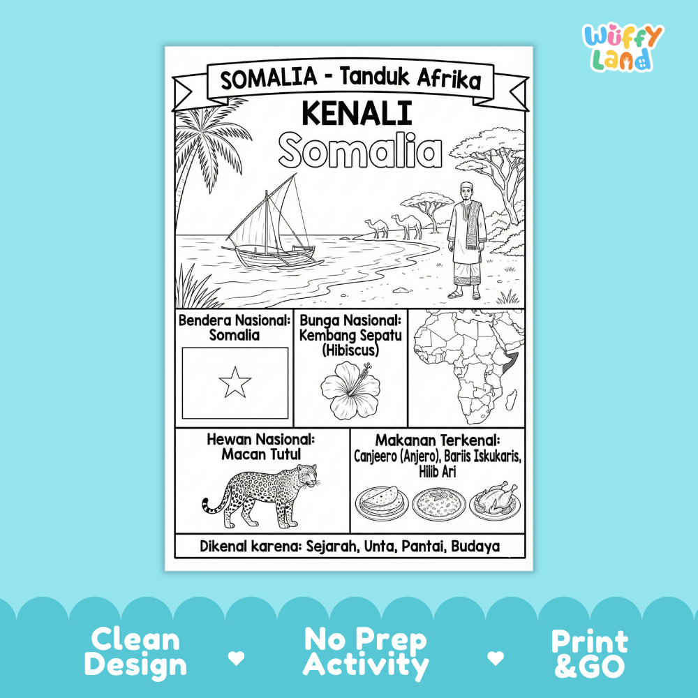 Somalia Geography Coloring Poster and Fact Sheet Printable Worksheets