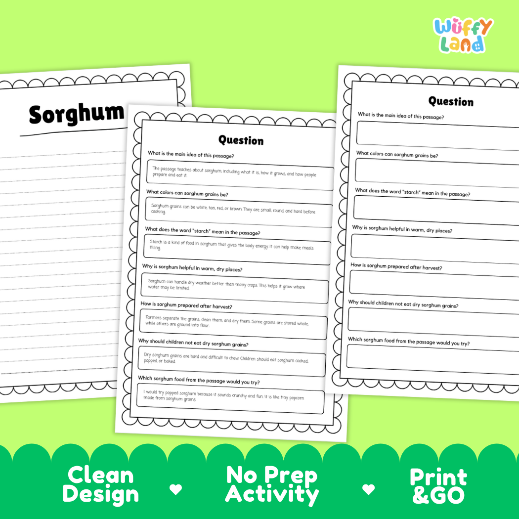 Sorghum Reading Passage and Comprehension Questions Worksheets with Answer Key