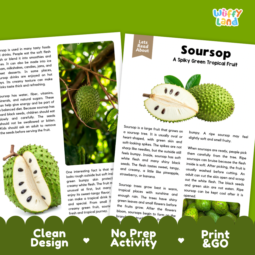 Teacher answer key page showing complete question solutions for Soursop nature and science reading comprehension practice