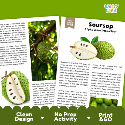Teacher answer key page showing complete question solutions for Soursop nature and science reading comprehension practice