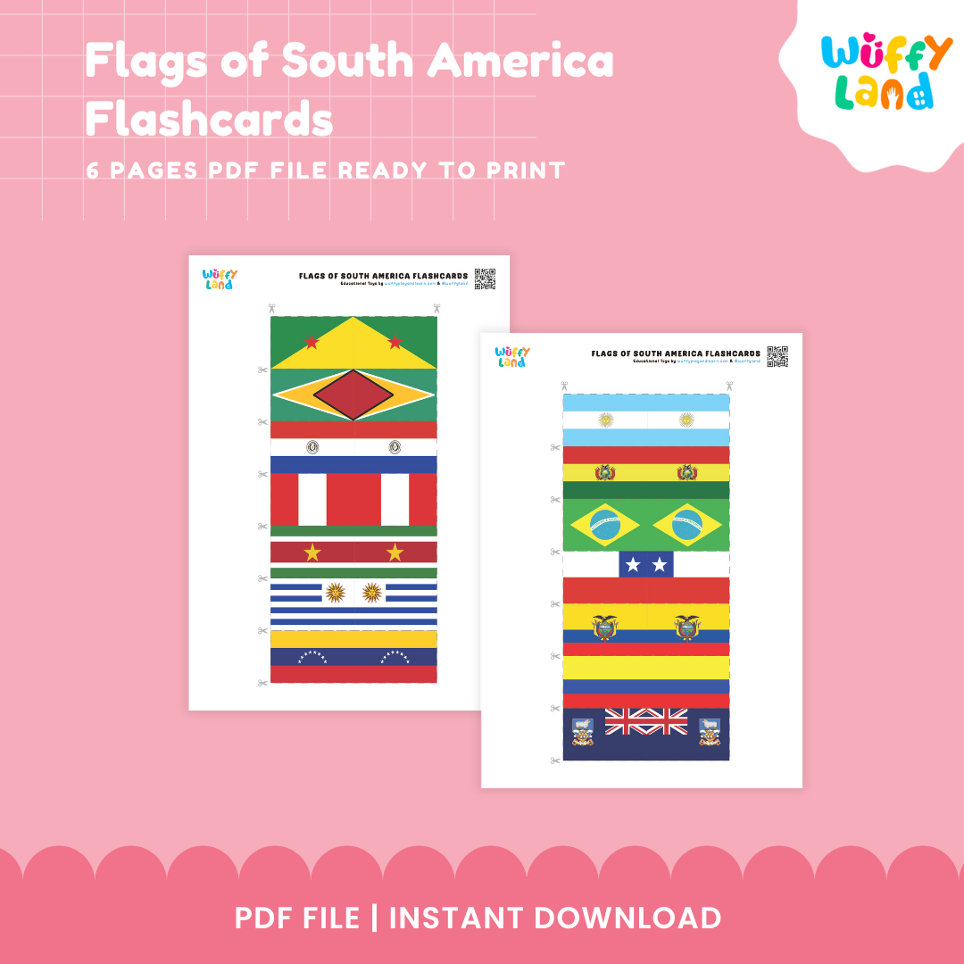 South America geography flashcards featuring 14 flags and names for learning countries and territories across the continent