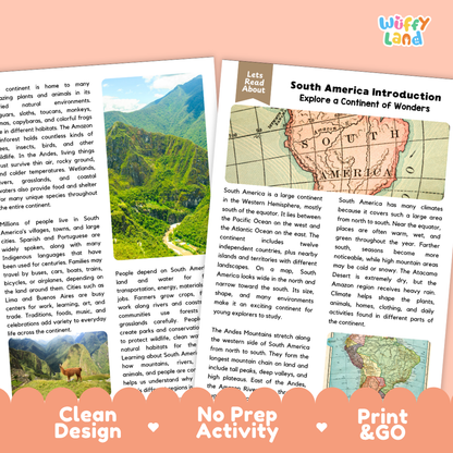 Teacher answer key page showing complete question solutions for South America geography social studies reading comprehension practice