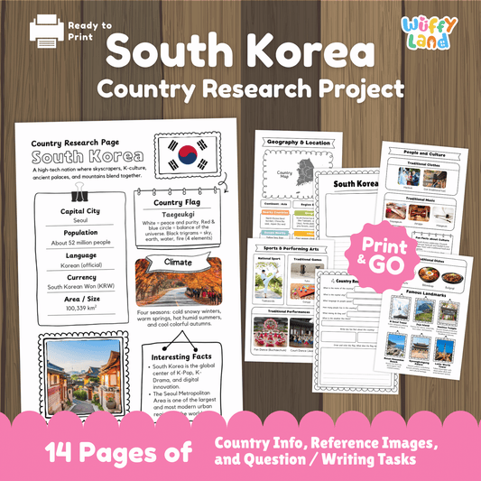 SOUTH KOREA Country Research Project | Asia Printable Geography Worksheets