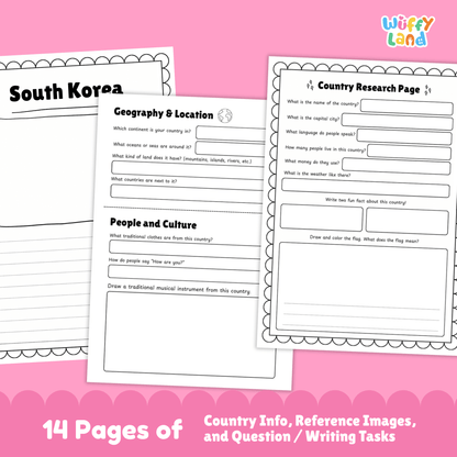 SOUTH KOREA Country Research Project | Asia Printable Geography Worksheets