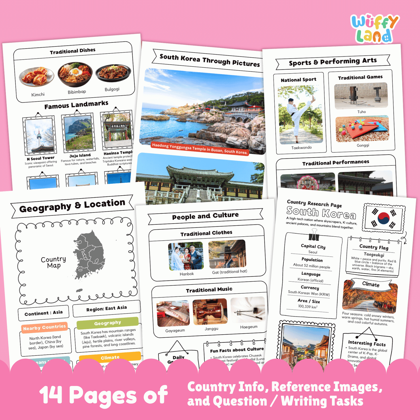 SOUTH KOREA Country Research Project | Asia Printable Geography Worksheets