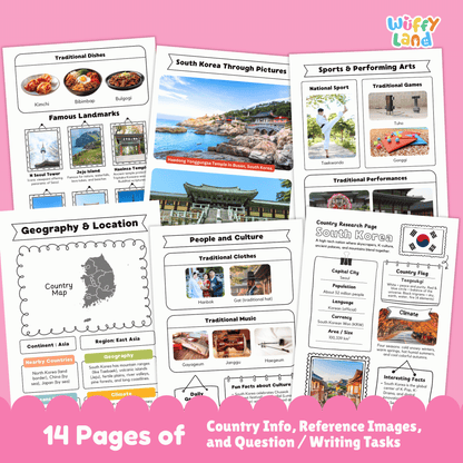 SOUTH KOREA Country Research Project | Asia Printable Geography Worksheets