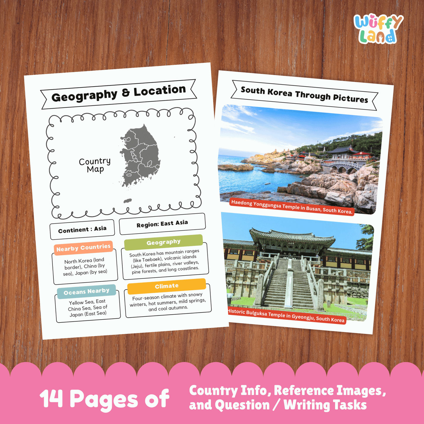 SOUTH KOREA Country Research Project | Asia Printable Geography Worksheets