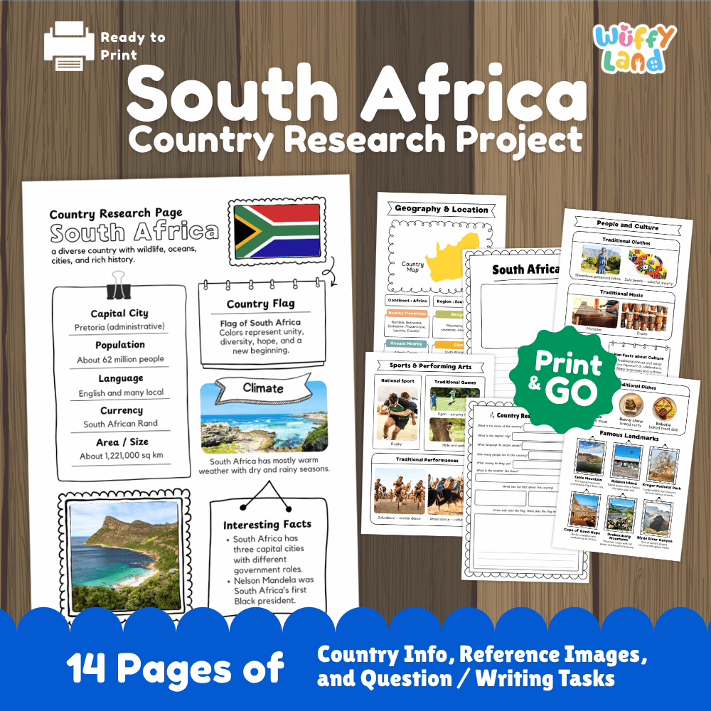South Africa Country Research Project | Geography Worksheets and Writing Tasks