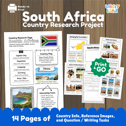 South Africa Country Research Project | Geography Worksheets and Writing Tasks