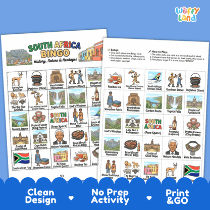 South Africa Geography BINGO Game | South African Culture and Landmarks Printable Activity